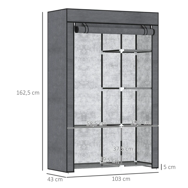 HOMCOM Armoire penderie multi-rangement - 6 étagères, 1 barre - non tissé gris