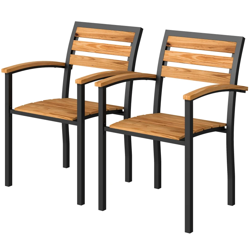 Outsunny Set di 2 Sedie Impilabili da Esterno in Legno con Finitura Naturale.