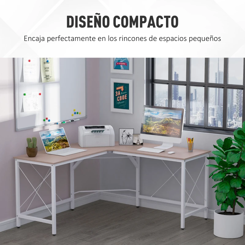 HOMCOM Escritorio Esquinero Moderno con Marco de Acero Carga 70 kg para Oficina Hogar Estudio 150x150x76 cm Roble