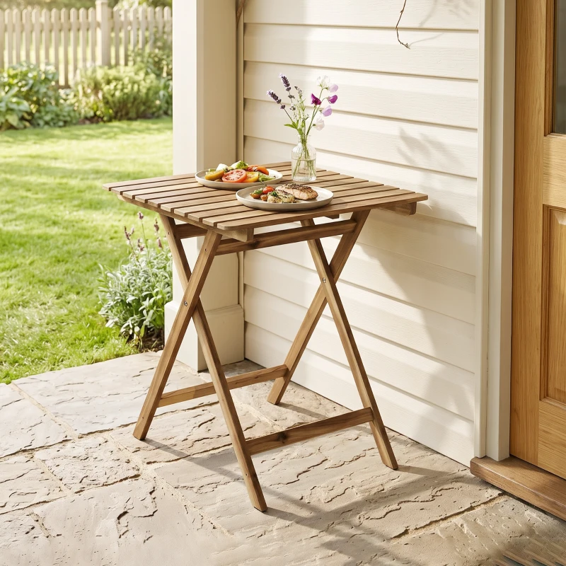Outsunny Outdoor Coffee Table Foldable Wooden Garden Table for Patio Balcony Natural Wood