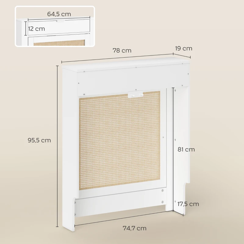 HOMCOM Cobertura para Radiador com Porta Rebatível e Vime Proteção Radiador de MDF 78x19x95,5 cm com Compartimento Desenho Boémio Branco