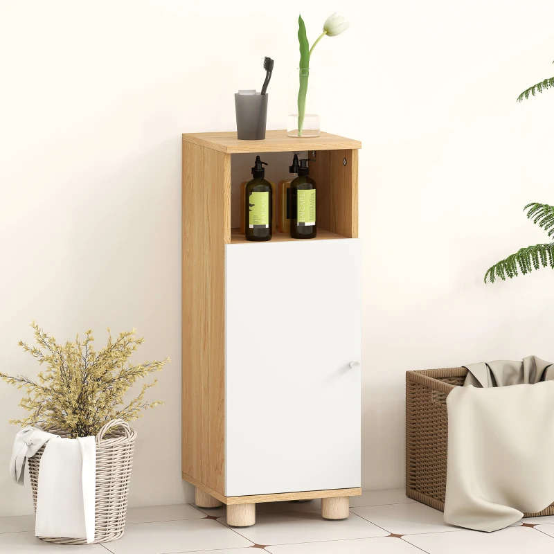 HOMCOM Mobiletto Bagno Salvaspazio con Armadietto a 2 Ripiani e Vano Aperto, 30x30x79.7 cm, Bianco e Legno
