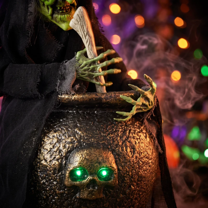 HOMCOM Geanimeerde Halloween-tafelheks met heksenlach, lichtgevende ogen en geluids-/aanraakactivatie