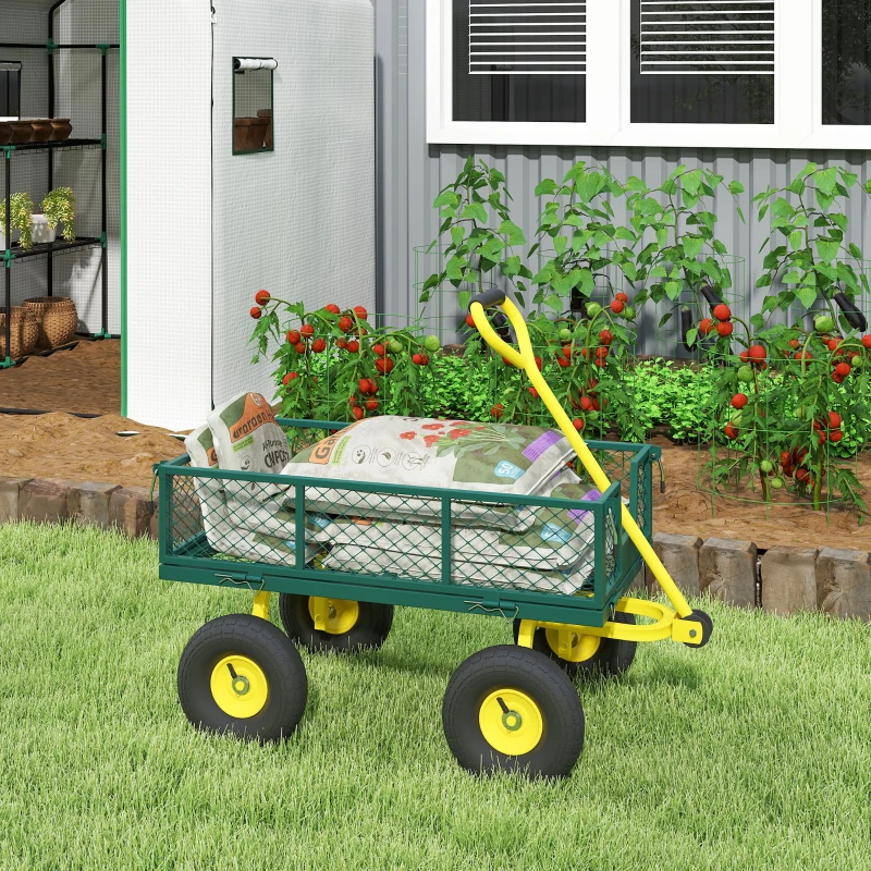 Outsunny Carrello da Giardino in Acciaio con Capacità 200 kg e Pareti Laterali Rimovibili, 104x54x51 cm, Verde e Giallo