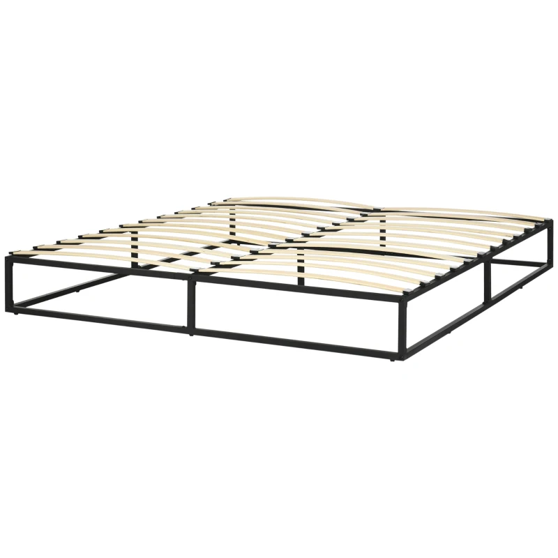 HOMCOM Marco de Cama de 180 cm Estructura de Cama de Acero con Somier de Listones de Madera Contrachapada 180x200x25 cm Negro