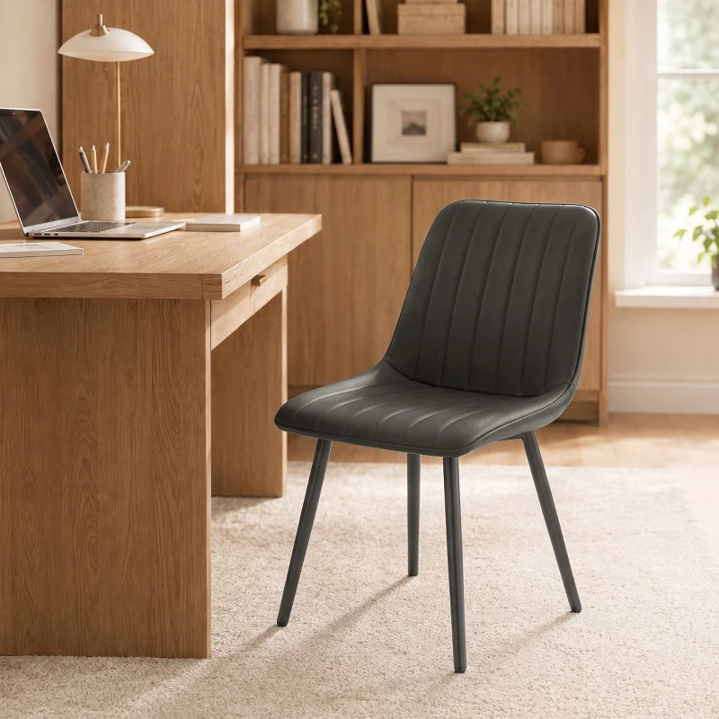 HOMCOM Faux Leather Upholstered Kitchen Chairs, Modern Dining Chairs Set of 2 with Metal Legs for Dining Room, Grey
