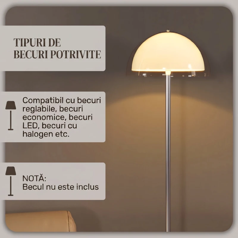 HOMCOM Lampă de Podea Modernă cu Abajur Dublu Stratificat, din Metal și Acril, Ø35x150 cm, Albă