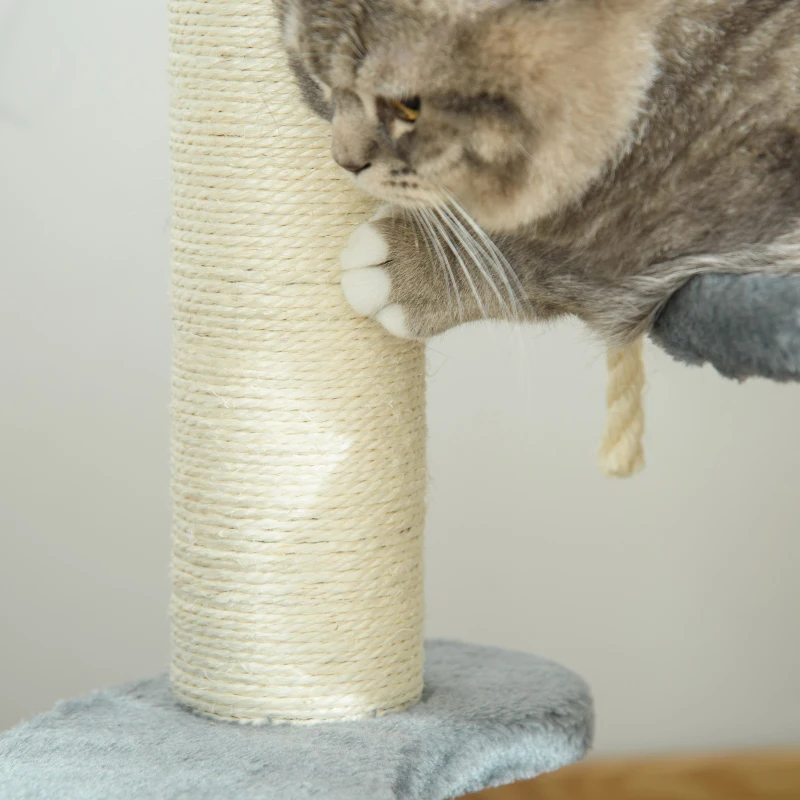 PawHut Albero Tiragraffi per Gatti a 3 Livelli con Piattaforme, Lettino e Pali in Sisal, Torre per Gatti con Rivestimento in Peluche, Ø40x65 cm, Grigio