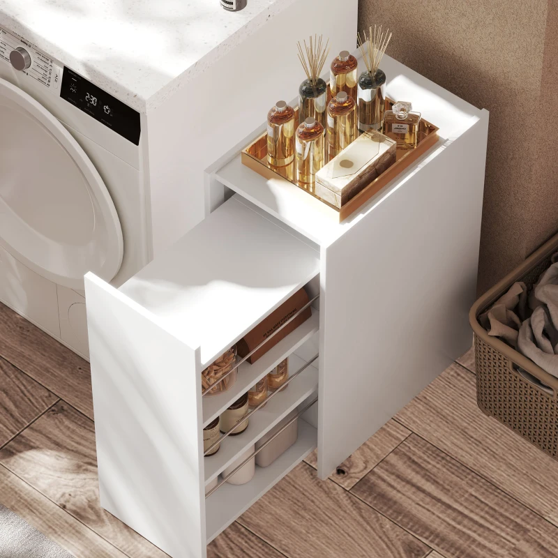 HOMCOM Mueble de Baño Estrecho con Cajón y Ruedas Organizador Independiente con 3 Compartimentos 47x30x66,5 cm Blanco