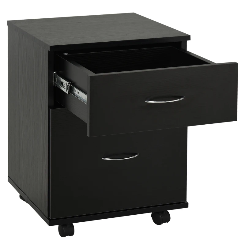 HOMCOM Cassettiera Ufficio e Casa 2 Cassetti e Ruote con Freno in Legno Nero