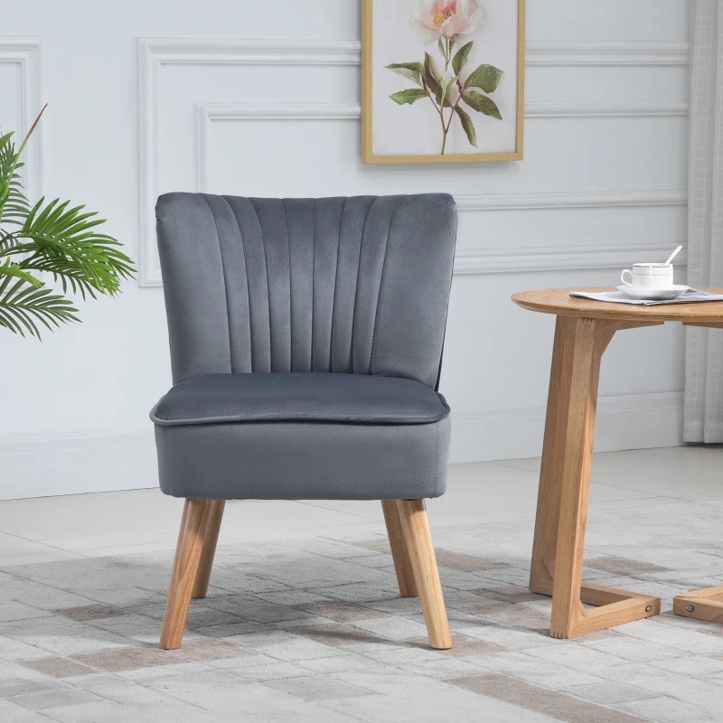 HOMCOM Velvet Accent Chair Occasional Tub Seat Padding Curved Back with Wood Frame Legs Home Furniture for Bedroom Living Room Set of 2 Grey