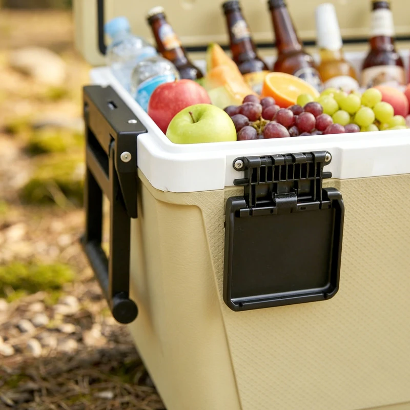 Outsunny 70L Insulated Cool Box with Wheels, Portable Ice Cooler with Handle, Lid and Drain Valve, Khaki
