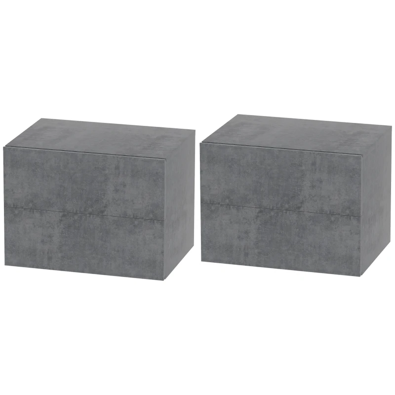 HOMCOM Set de 2 Noptiere Suspendate cu 2 Sertare Moderne și Economisitoare de Spațiu, 40x29x30 cm, Gri Beton(m-12)