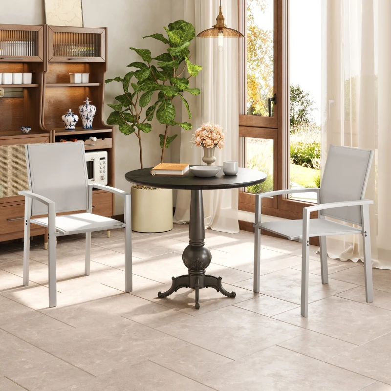 Outsunny Set 2 Sedie da Giardino Impilabili con Seduta Traspirante, in Acciaio e Textilene, 56x58x89 cm, Grigio Chiaro