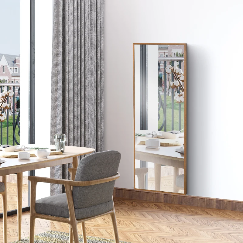 HOMCOM Espejo de Pared Cuerpo Entero 45x125 cm Espejo Rectangular Grande de Madera Estilo Moderno para Salón Dormitorio Natural
