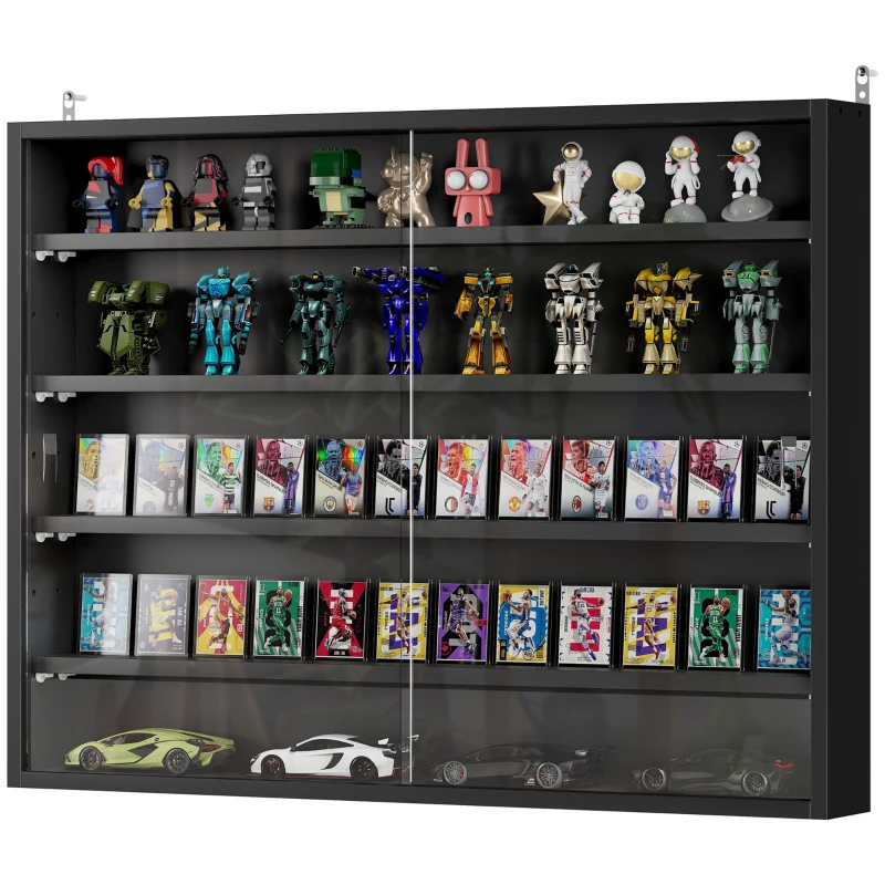 HOMCOM Vitrina de Pared Vitrina de Madera con Estantes Ajustables y 2 Puertas Correderas de Cristal 80x9,5x60 cm Negro