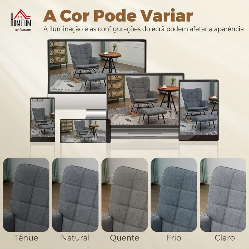 HOMCOM Conjunto de Poltrona Baloiço com Apoio para os Pés Poltrona Relax com Almofada Acolchoada e Anti-Tombo 64x89x90 cm Cinza