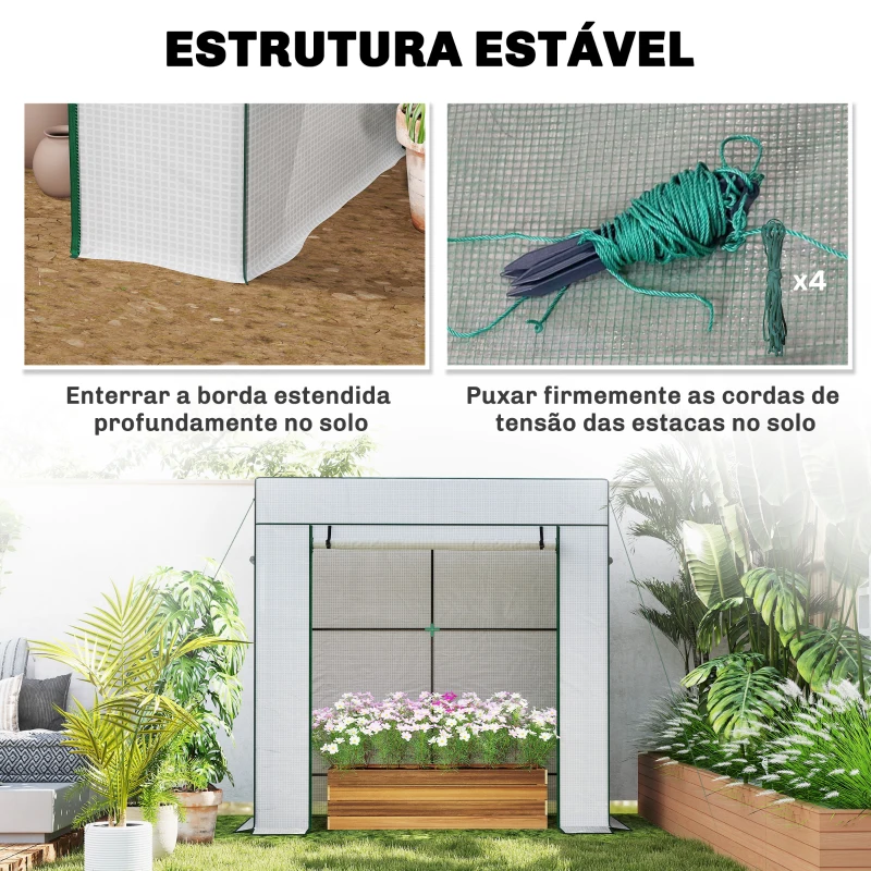 Outsunny Estufa de Exterior com Janelas de Rede e Porta com Fecho de Correr para Cultivar Plantas e Flores 196x77x197 cm Branco