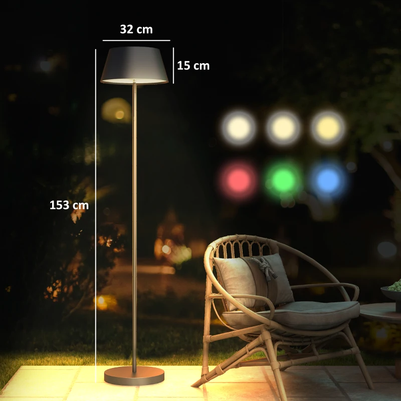 Outsunny Solarlampe, LED Stehleuchte, 3 Helligkeitsstufen, weißes/buntes Licht, Metallrahmen, Ø32 x 153 cm, Schwarz