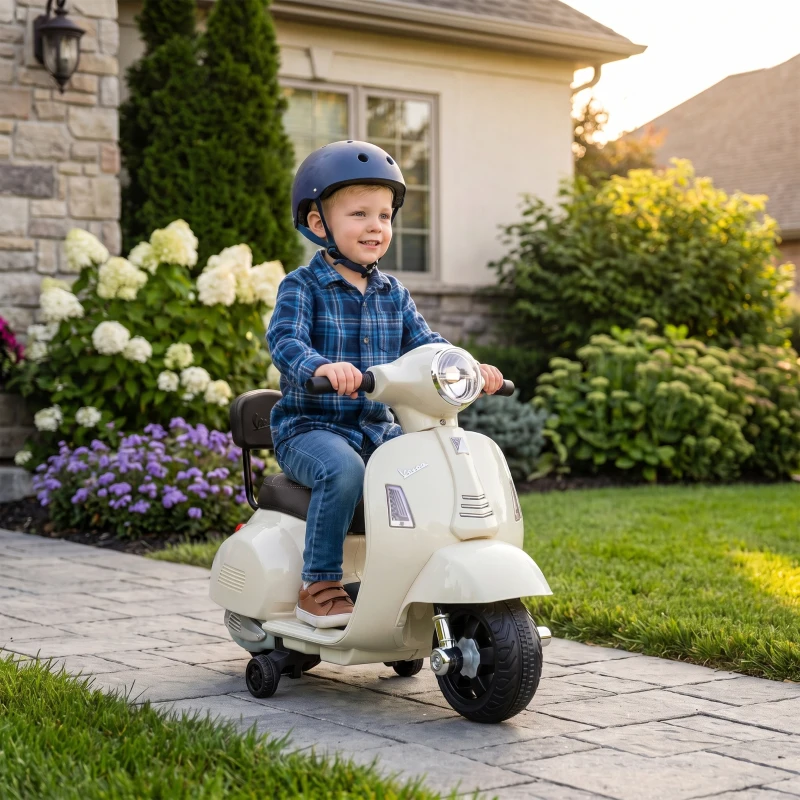 AIYAPLAY Elektrische kindermotor Mini Vespa GTS 6V met lithiumaccu, ergonomische zitting en rugleuning, 1,5-3 jaar