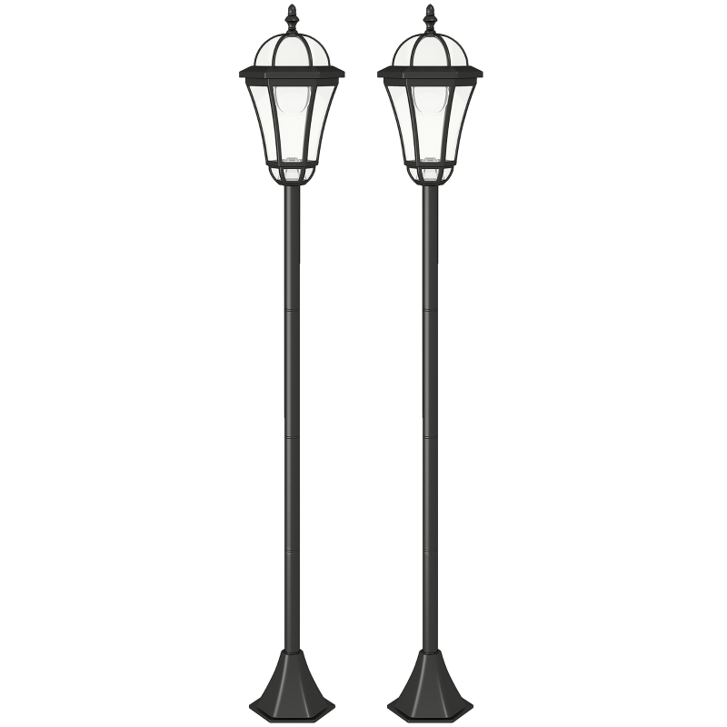 Outsunny Solar Gartenlaterne 2er Set, Wetterfeste Wegleuchte 129 cm hoch, mit LED, 6 Std. Beleuchtung, IP44, Solarlampe für Außen, Schwarz
