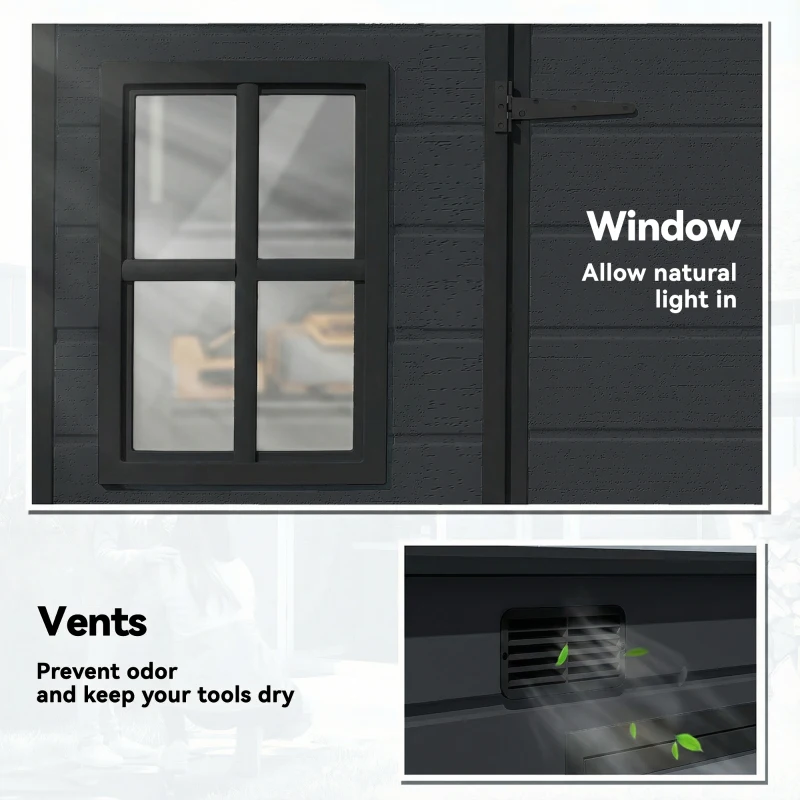 Outsunny 10 x 6 ft Resin Garden Shed, Outdoor Storage Shed with Floor, Windows, Lockable Doors and Vents, Dark Grey