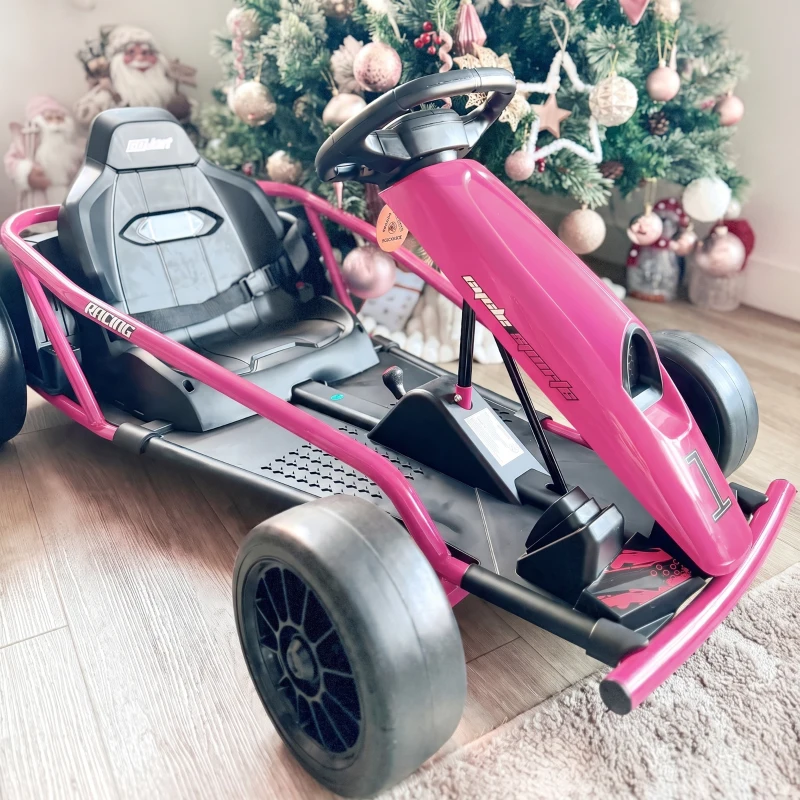 HOMCOM 24 V Elektrisch Go-Kart voor Kinderen tot 13 km/u Gokart met Driftfunctie, Drift-Kart met 2 Motoren voor 8–12 Jaar Roze