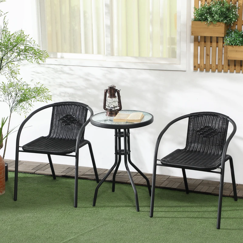 Outsunny 3 Pieces Rattan Bistro Set - Black