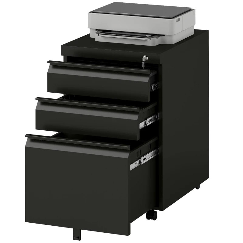 Vinsetto 3 Drawer Filling Cabinet, Mobile Metal File Cabinet with Anti-tilt Design for Letter, A4, Legal Size, Black
