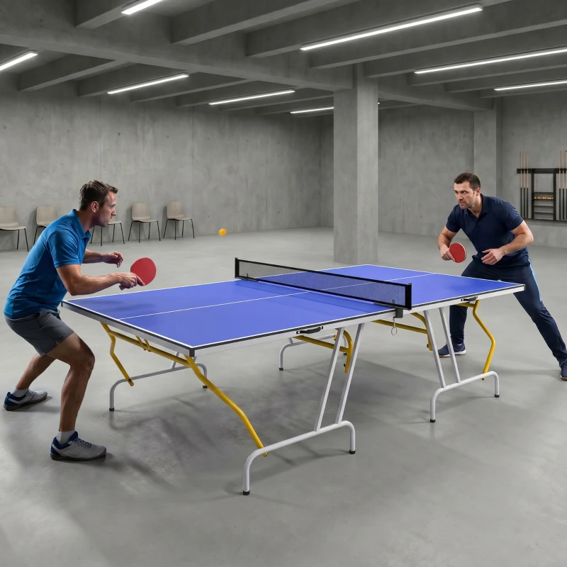 SPORTNOW Mesa de Ping-Pong Dobrável com Rede Apoio para os Pés Ajustáveis e Estrutura de Aço para Interior e Exterior 274x152,5x76 cm Azul