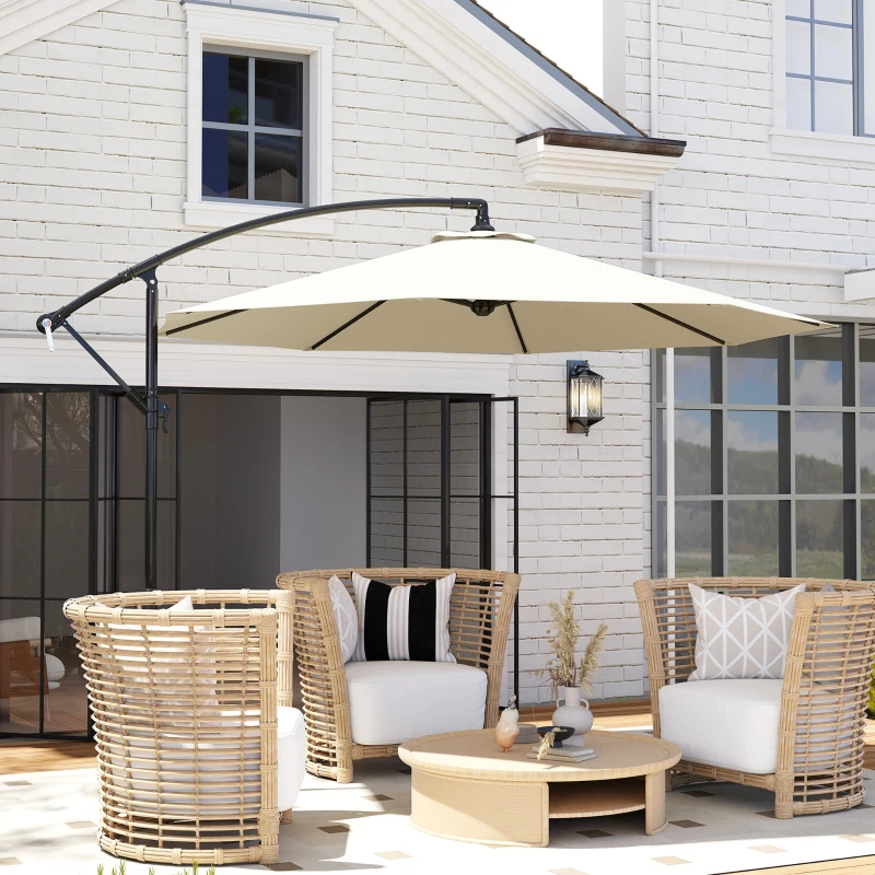 Outsunny Parasol déporté octogonal rabattable diamètre 3 m parasol de jardin avec pied en croix crème