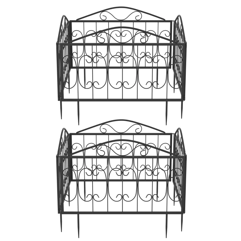 Outsunny Decorative Garden Fencing, 8PCs Outdoor Picket Fence Panels, Rustproof Metal Wire Landscape Flower Bed Border Edging Animal Barrier, Black