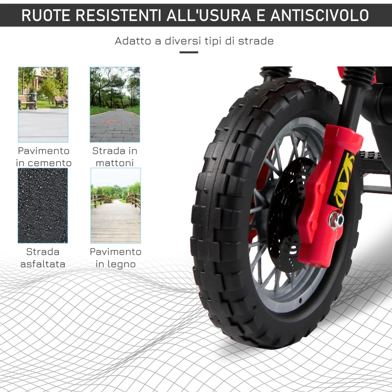 HOMCOM Moto Elettrica per Bambini 3-6 Anni in Plastica PP con Ruote di Supporto, Fari e Musica, 102x58x66 cm, Rosso e Nero