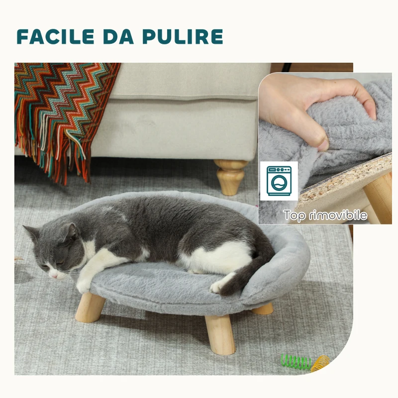 PawHut Cuccia Divanetto per Cani e Gatti Sfoderabile in Peluche con Schienale, 47x40x20 cm, Grigio