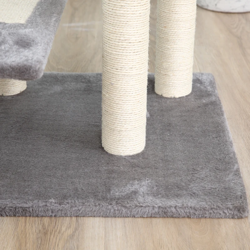 PawHut Tiragraffi per Gatti da 100cm con Lettino Rotondo, Pali in Sisal e Rivestimento in Peluche, Grigio