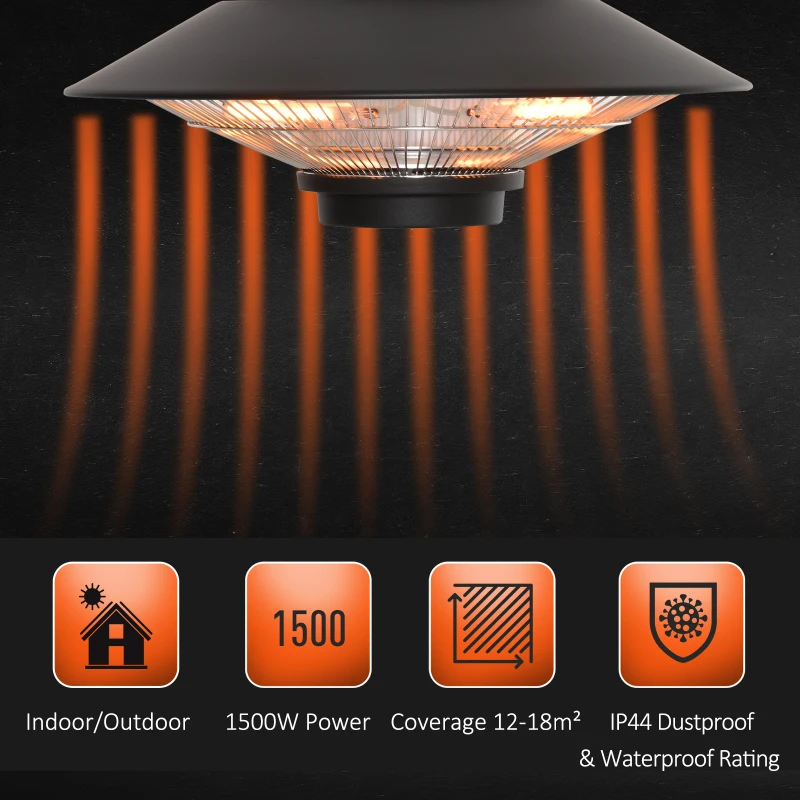 Outsunny 1500W Electric Patio Heater Aluminium Ceiling Mounted Heater with Infrared Remote Control for Indoor and Outdoor Use, Black
