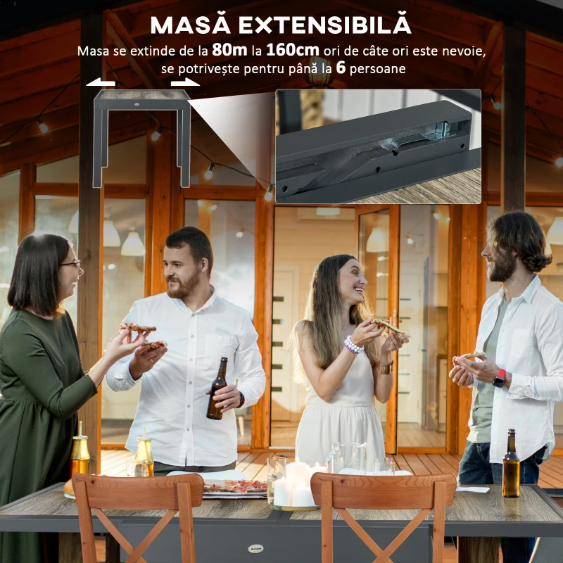 Outsunny Masă de Grădină Extensibilă pentru 6 Persoane din Plastic și Aluminiu, 80/160x80x75 cm, Bej