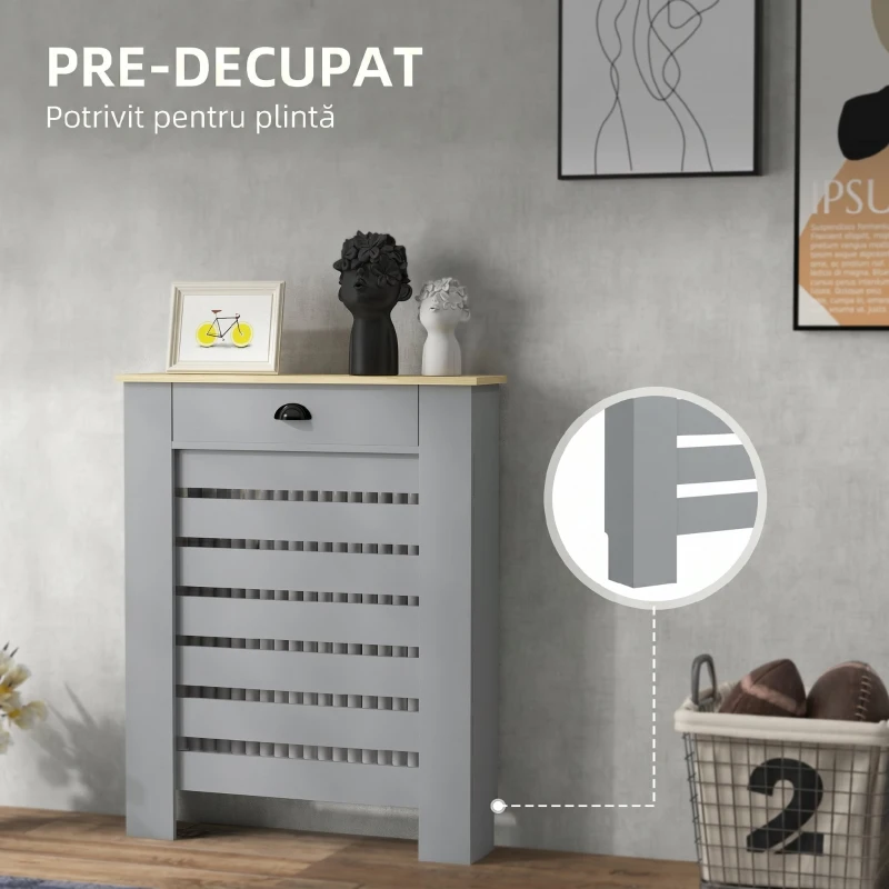 HOMCOM Acoperiș pentru Calorifer din MDF cu Sertar, 78x19x95.5 cm, Gri