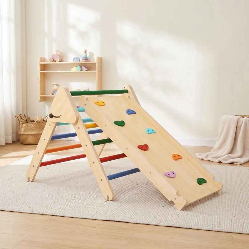 AIYAPLAY Triangle escalade enfants 3 en 1, rampe double-face pour grimper et glisser, charge 50 kg, 147x64,5x63cm, multicolore