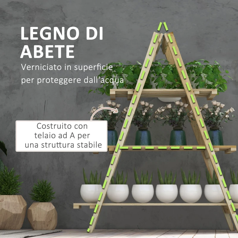 Outsunny Portapiante Verticale 3 Livelli a Doghe in Abete, 100x36x112 cm, Color Legno