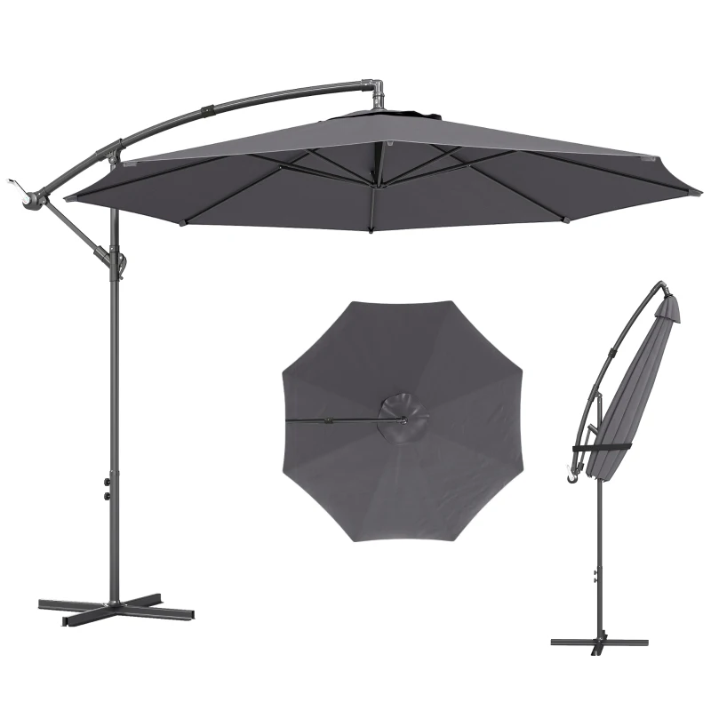 Outsunny 3 m Overhanging Cantilever Parasol, with Cross Base - Grey