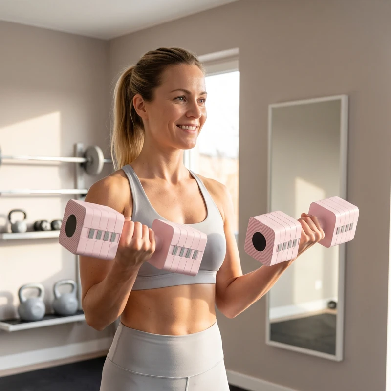 SPORTNOW Juego de Mancuernas 10 kg con Mango Antideslizante y Diseño Cuadrado para Entrenamiento en Casa Gimnasio Rosa