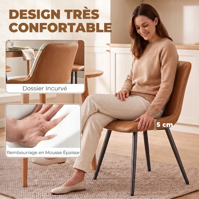 HOMCOM Lot de 2 Chaises de Salle à Manger Modernes, Dossier et Assise Incurvés, en Revêtement Synthétique, 51x61x78cm, Marron