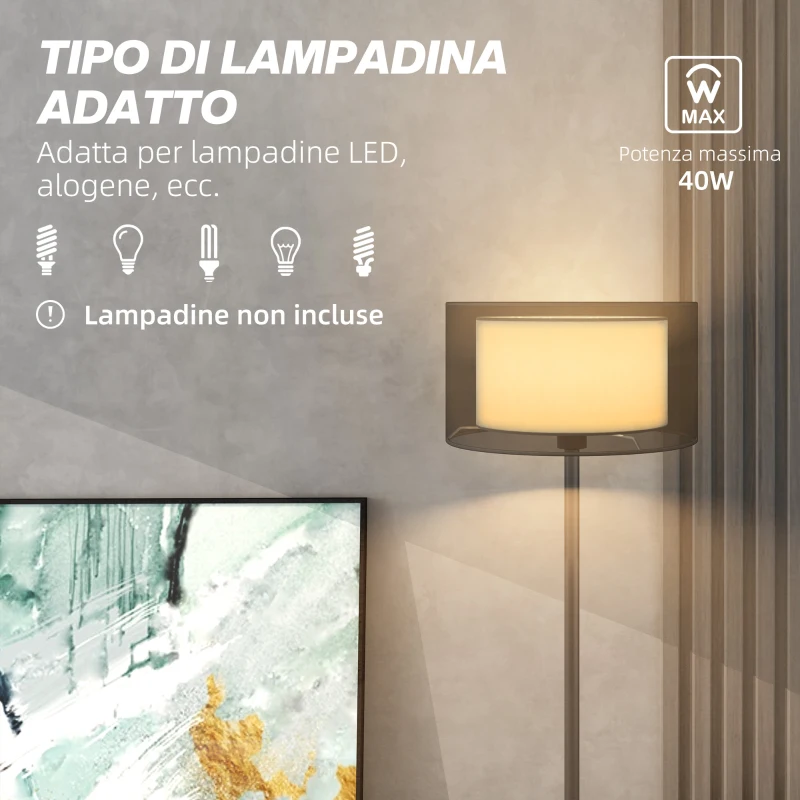 HOMCOM Lampada da Terra Moderna con Doppio Paralume e Interruttore a Pedale, Ø33 x 152.5 cm, Nero