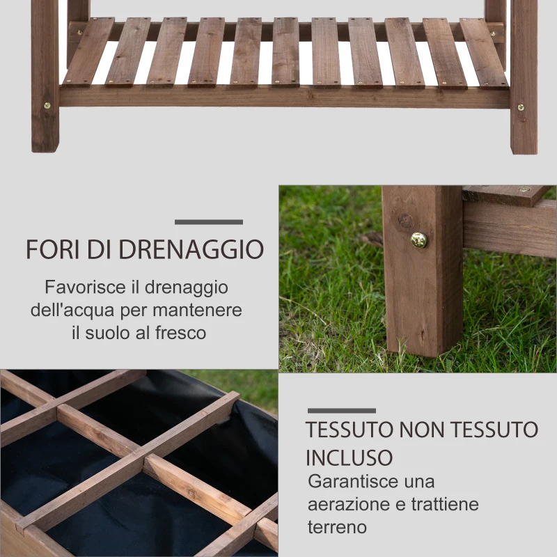 Outsunny Letto per Orto Rialzato in Legno con Ripiano Pieghevole e Mensola Inferiore, 123x54x80cm
