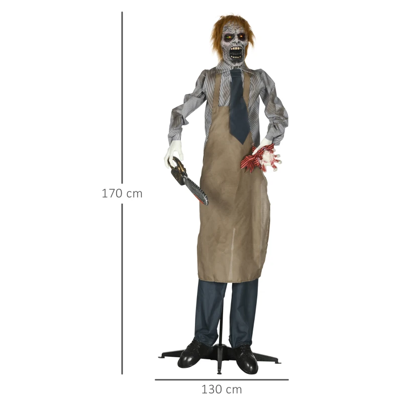 HOMCOM Halloweendeko, Kettensägenmörder, beweglich, Motorsägensound, Schaltautomatik, 1,70 m