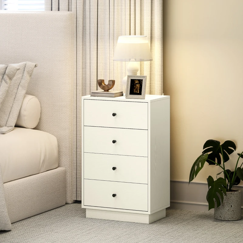 HOMCOM Cómoda para Dormitorio Moderna de 4 Cajones Cajonera Estrecha para Salón Pasillo 47x29x75 cm Blanco