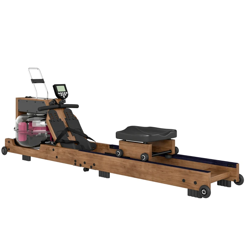 SPORTNOW Rameur à Eau Rameur Appartement Pliable Double Rail Aluminium Capacité 158kg Connexion Bluetooth 182x42x67cm Chêne