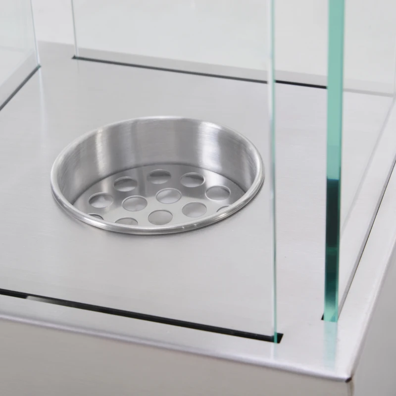 HOMCOM Camino a Bioetanolo da Tavolo con Bruciatore da 0.4L, Biocamino in Acciaio e Vetro per Interni ed Esterni, 20x20x33cm, Argento
