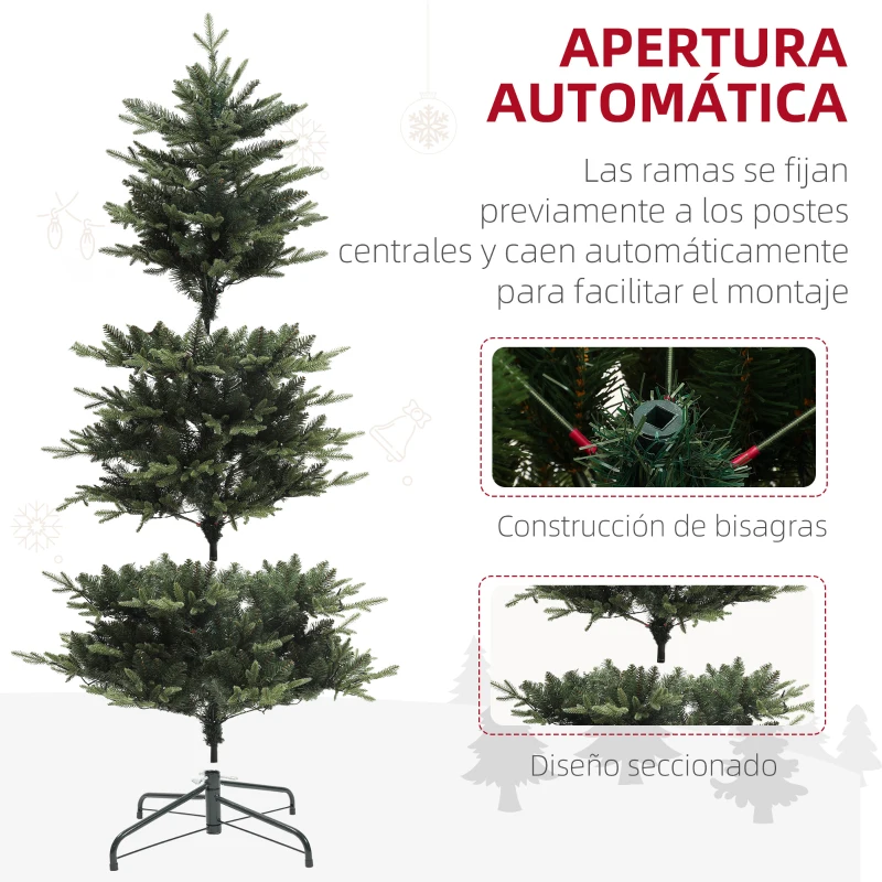 HOMCOM Árbol de Navidad Artificial 180 cm con 350 Luces LED 726 Ramas y Soporte de Acero Árbol Navideño para Interior Verde
